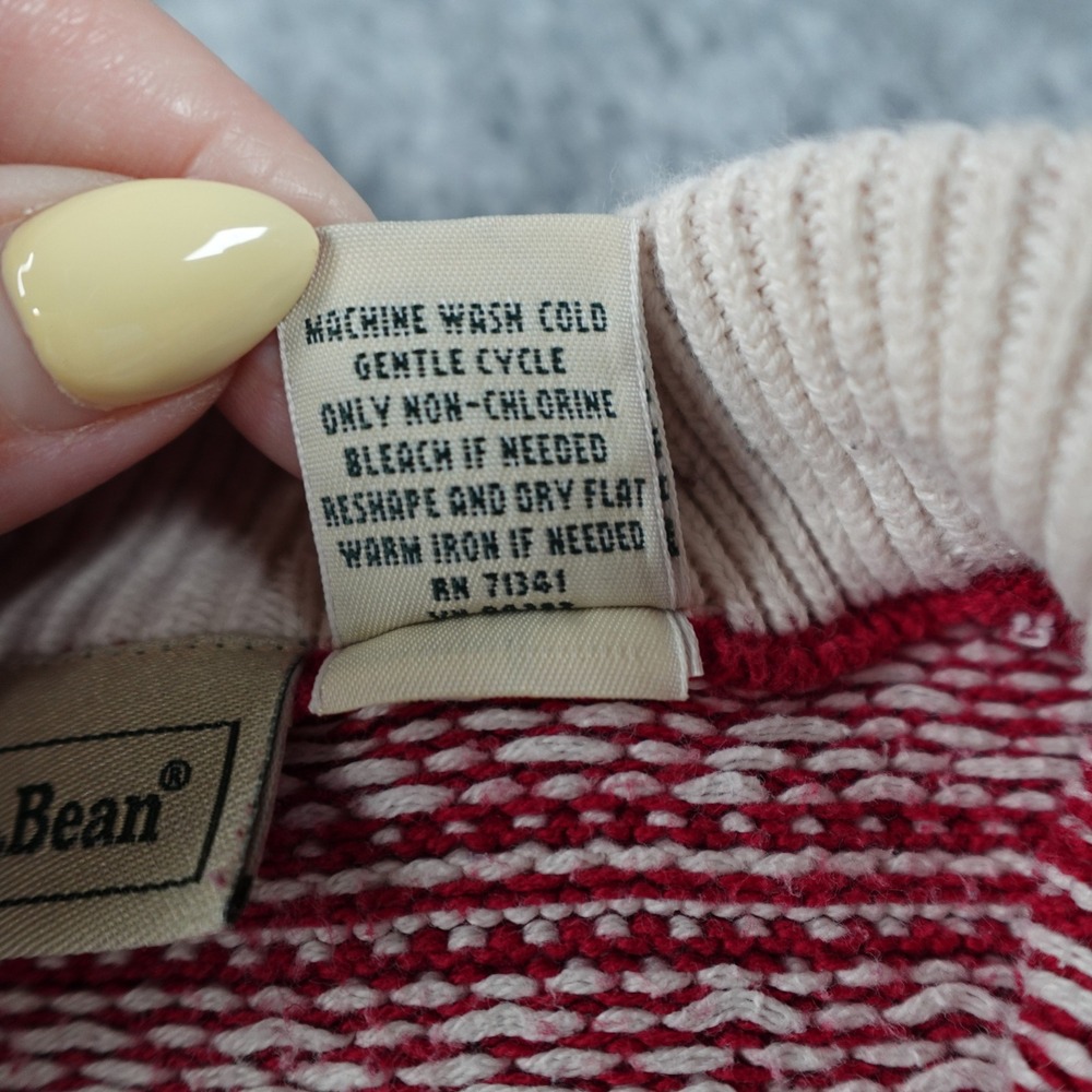 Vintage‎ LL Bean Sweater Boys Size 8 Red Nordic Fair Isle Snowflake 1/4 Zip - Picture 4 of 10